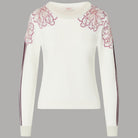 Liu Jo maglia jacquard bianca con dettaglio floreale rosa e dettaglio a strisce sulle maniche
