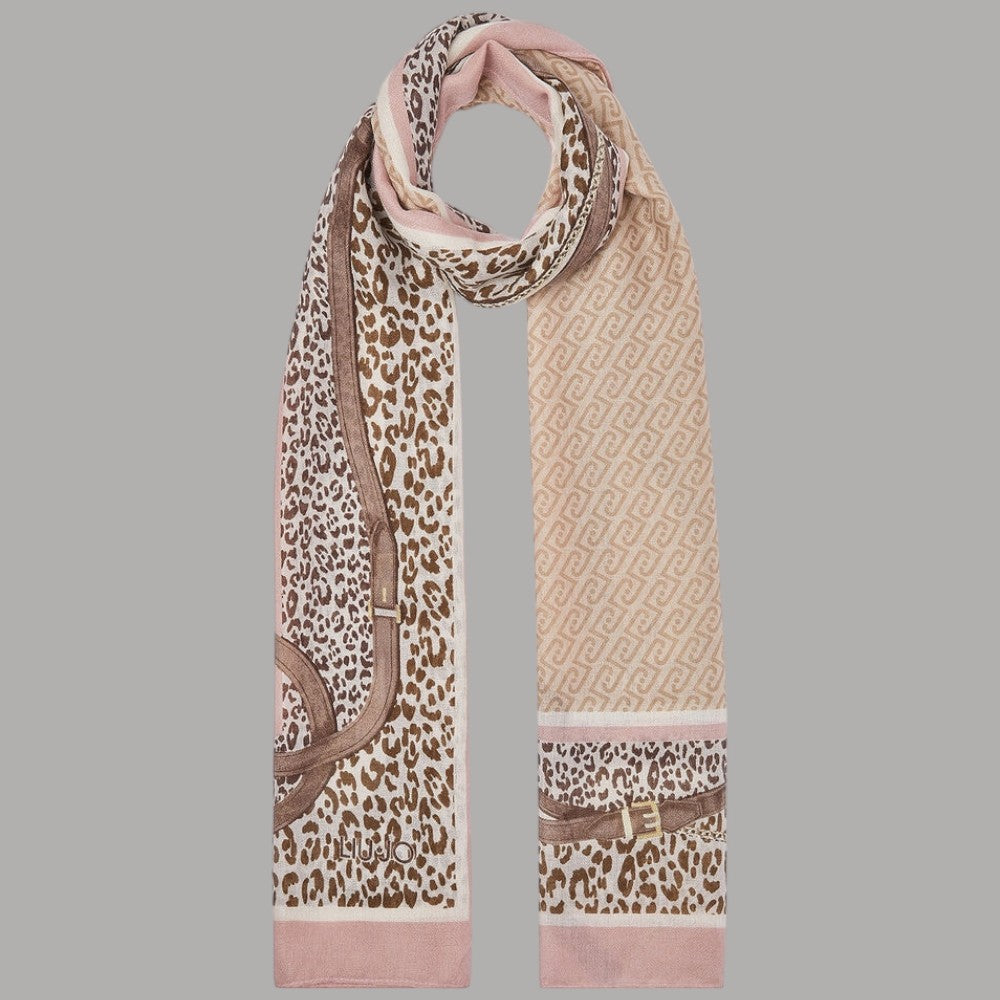 Liu Jo sciarpa/scialle con stampa animalier e motivi geometrici rosa beige e marrone