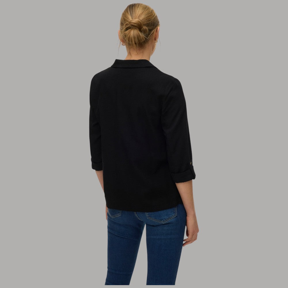 Giacca blazer donna nera in lino e viscosa, retro, manica 3/4
