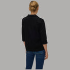 Giacca blazer donna nera in lino e viscosa, retro, manica 3/4