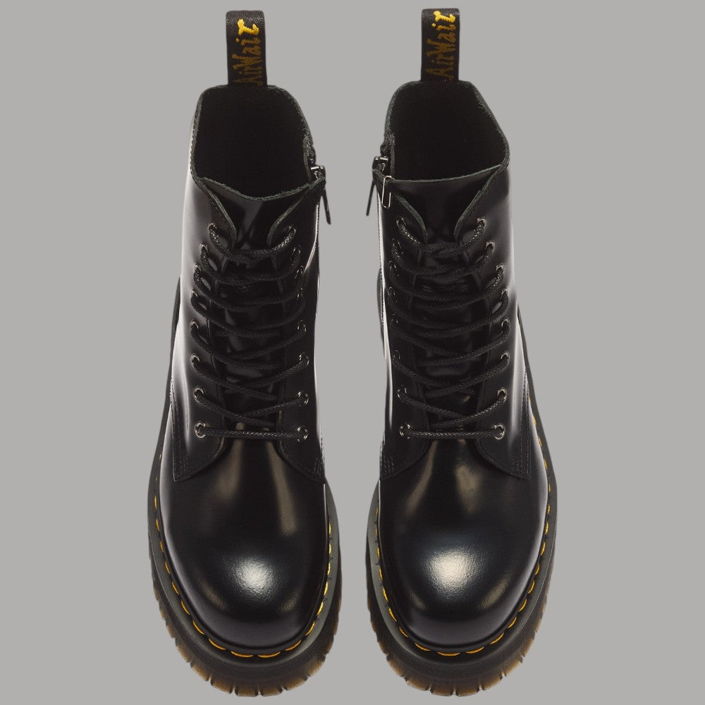Stivali platform Dr Martens Jadon in pelle Smooth nero con suola gommata e dettaglio giallo