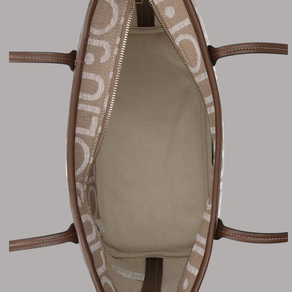 Borsa shopper Liu Jo tote media logo all over beige e marrone, vista interna