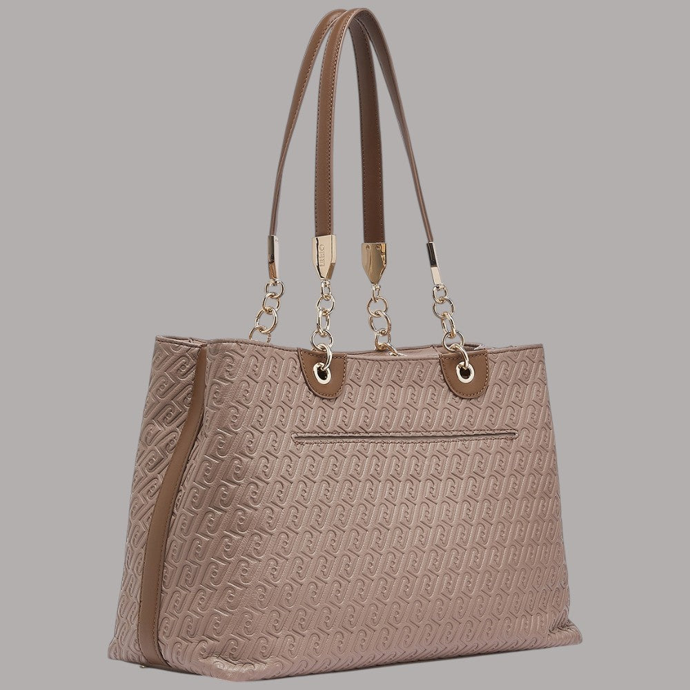 Borsa tote media Liu Jo ematite con dettagli in pelle e logo embossato