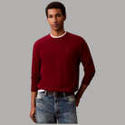 Calvin Klein maglione in lana merino rosso con logo cucito frontale