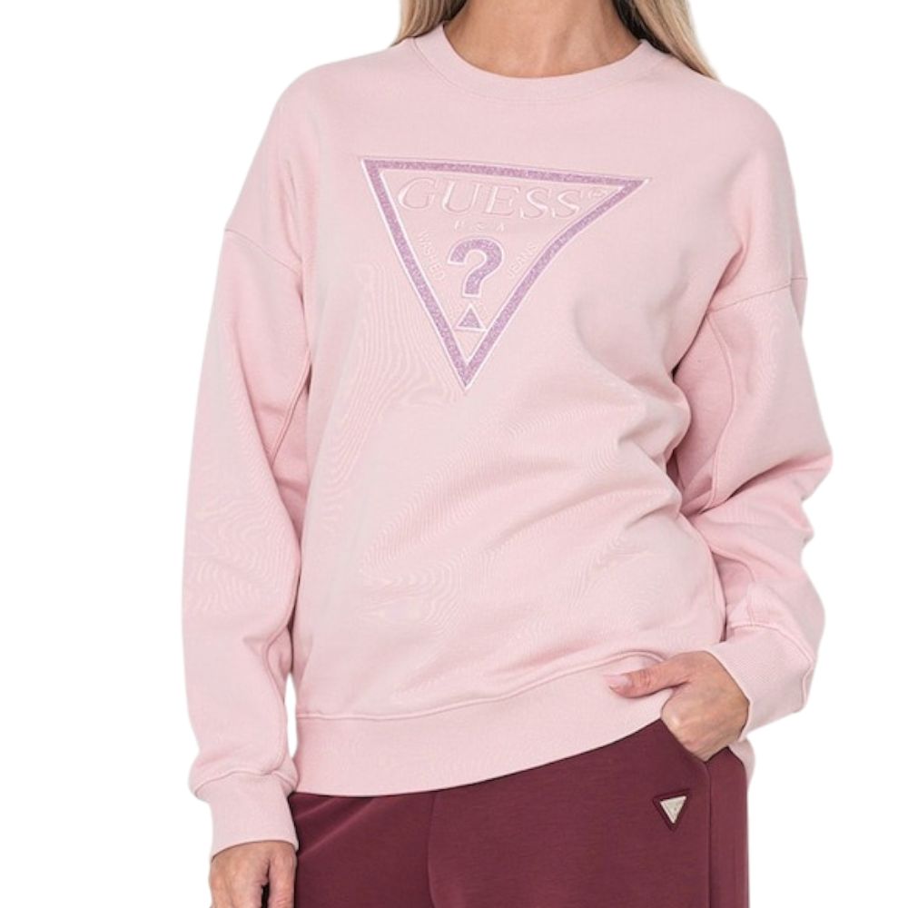 Guess felpa rosa logo triangolo glitter W5BQ11KC8I1G66B Guess