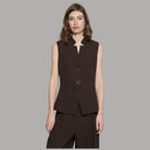Gilet Relish Moscav marrone senza maniche, con scollo a V e tre bottoni