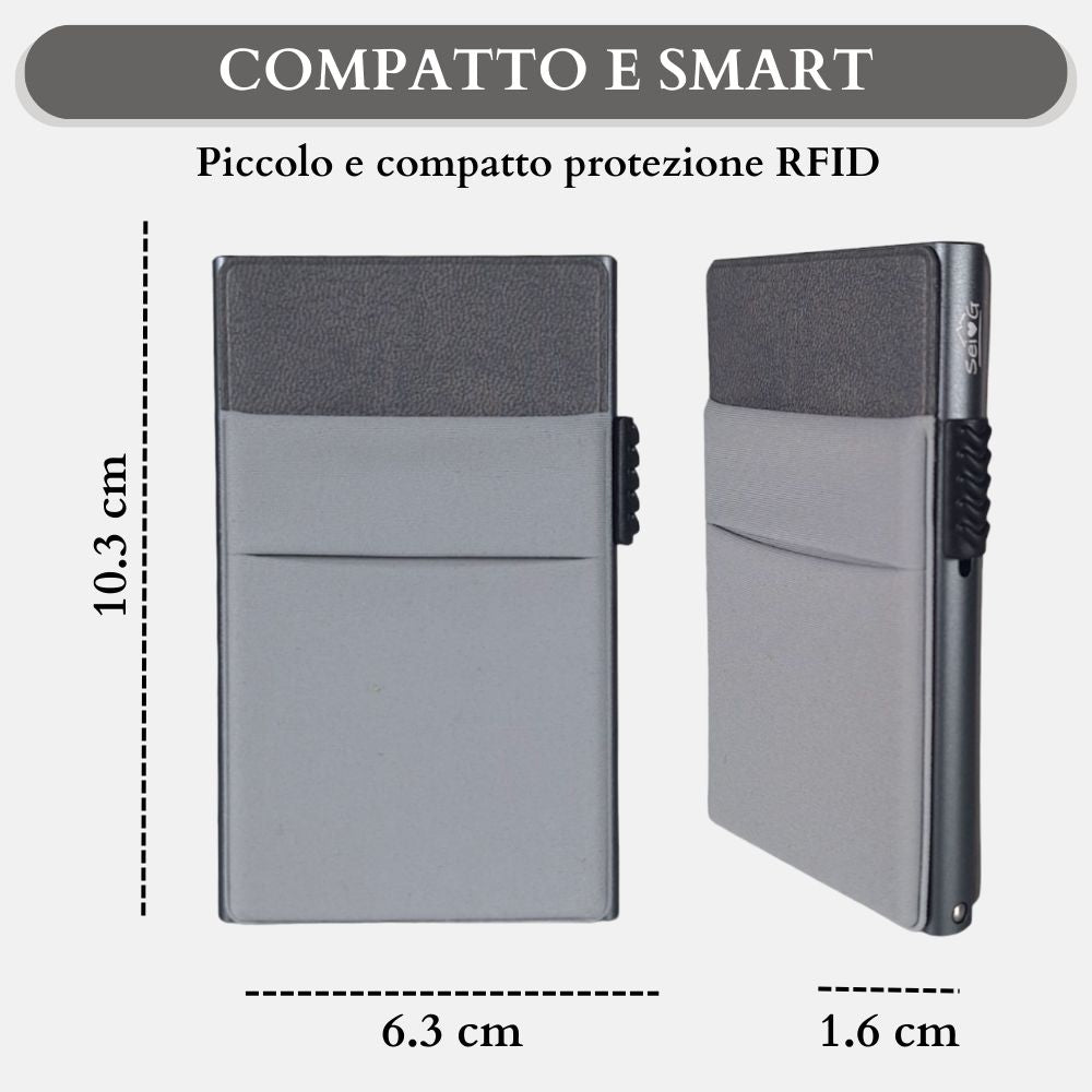 Sei G portacarte in alluminio grigio con tasca elastica - Prodotti di Classe