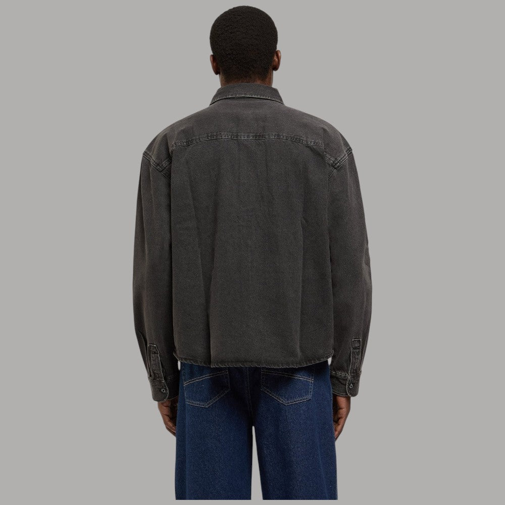 Camicia oversize Dickies in denim nero, vista posteriore con cuciture e colletto.
