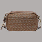 Borsa a tracolla Liu Jo Faiza in tessuto jacquard con dettagli in pelle taupe e zip
