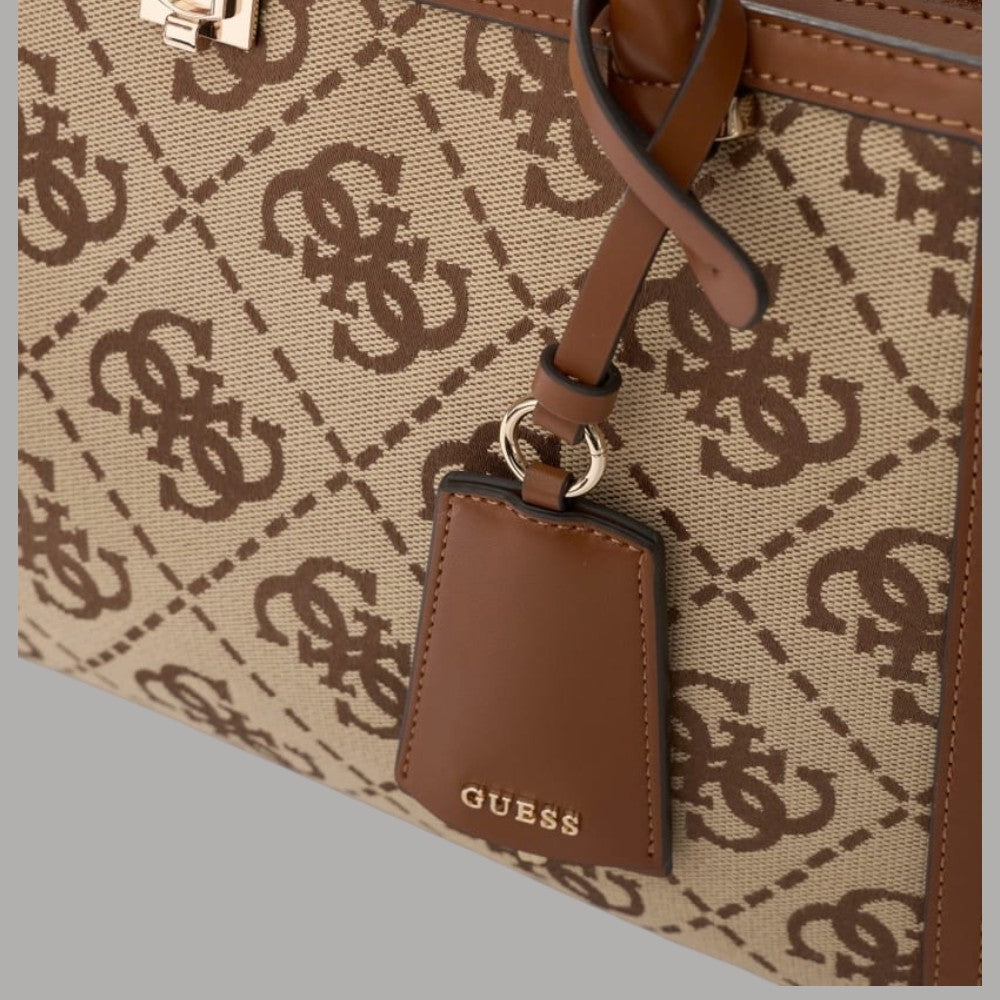 Borsa a tracolla Guess Audrey beige e marrone con logo all-over