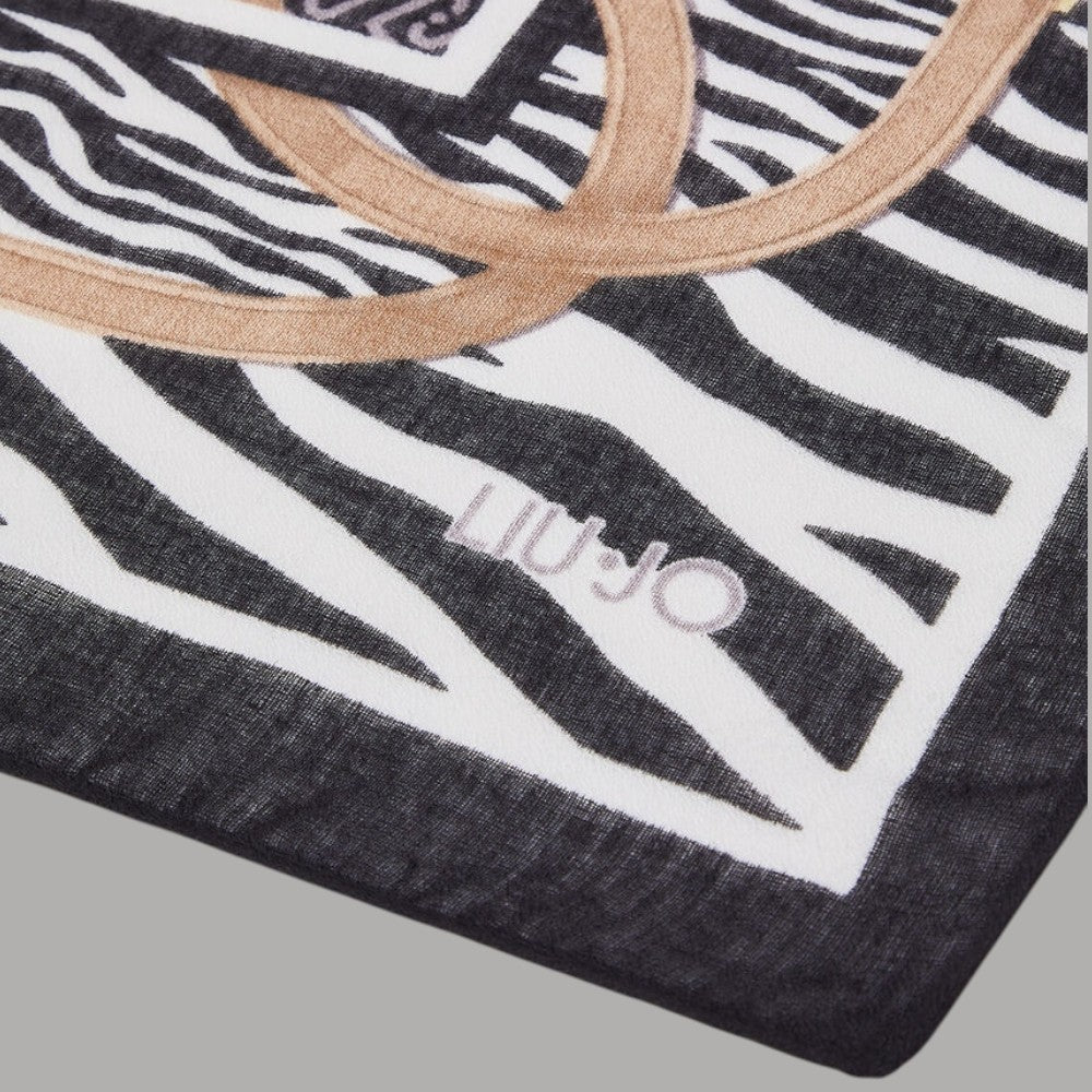 Liu Jo sciarpa/scialle 2F6063T2745 180x70 in tessuto nero e beige con logo e fantasia zebra