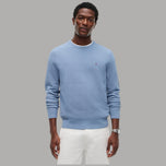Pulover strutturato in cotone Tommy Hilfiger MW0MW36347 azzurro con logo ricamato sul petto