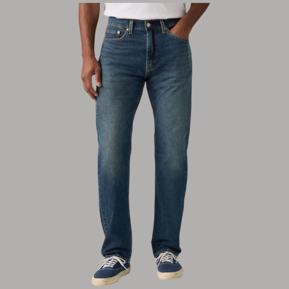 Jeans Levi's 505 regular fit in blu con effetto invecchiato e dettagli di cuciture; vista frontale