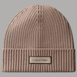 Calvin Klein berretto in misto cashmere color taupe con logo sul cinturino frontale