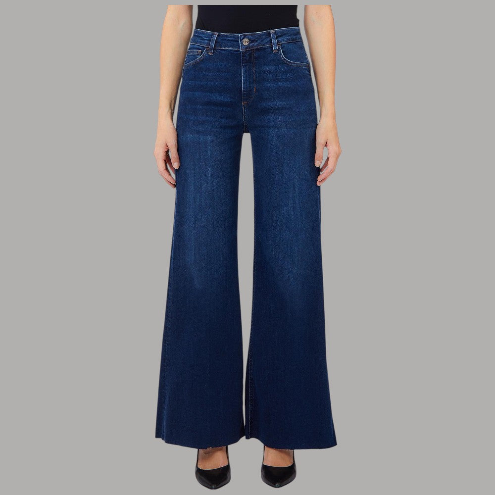 Jeans Liu Jo blu scuro a vita alta, gamba flare e chiusura con bottone