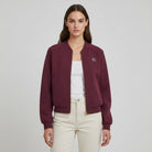 Liu Jo Felpa scuba con logo strass color bordeaux, zip frontale, dettagli a cucitura