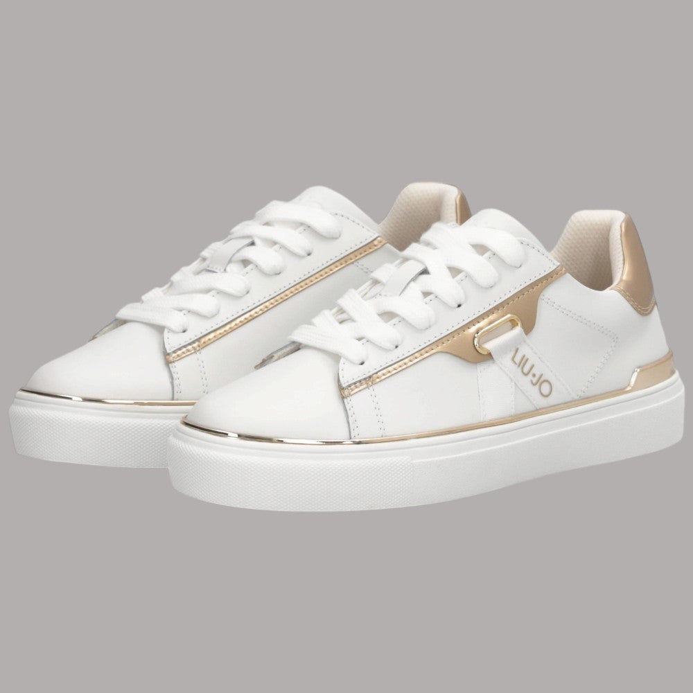 Sneakers Liu Jo Kiki 04 in pelle bianca con dettagli laminati beige
