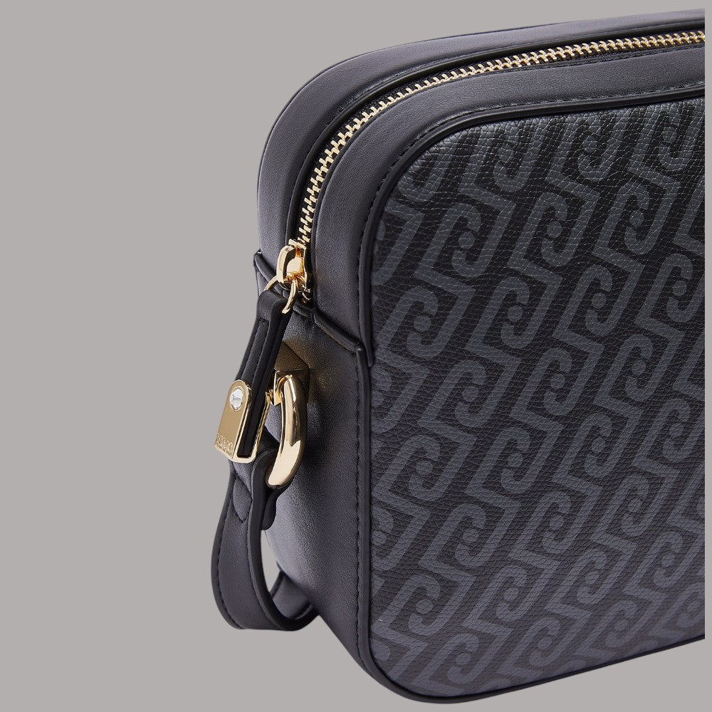 Borsa a tracolla Liu Jo con monogramma nero e dettagli in oro, vista laterale