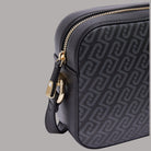 Borsa a tracolla Liu Jo con monogramma nero e dettagli in oro, vista laterale
