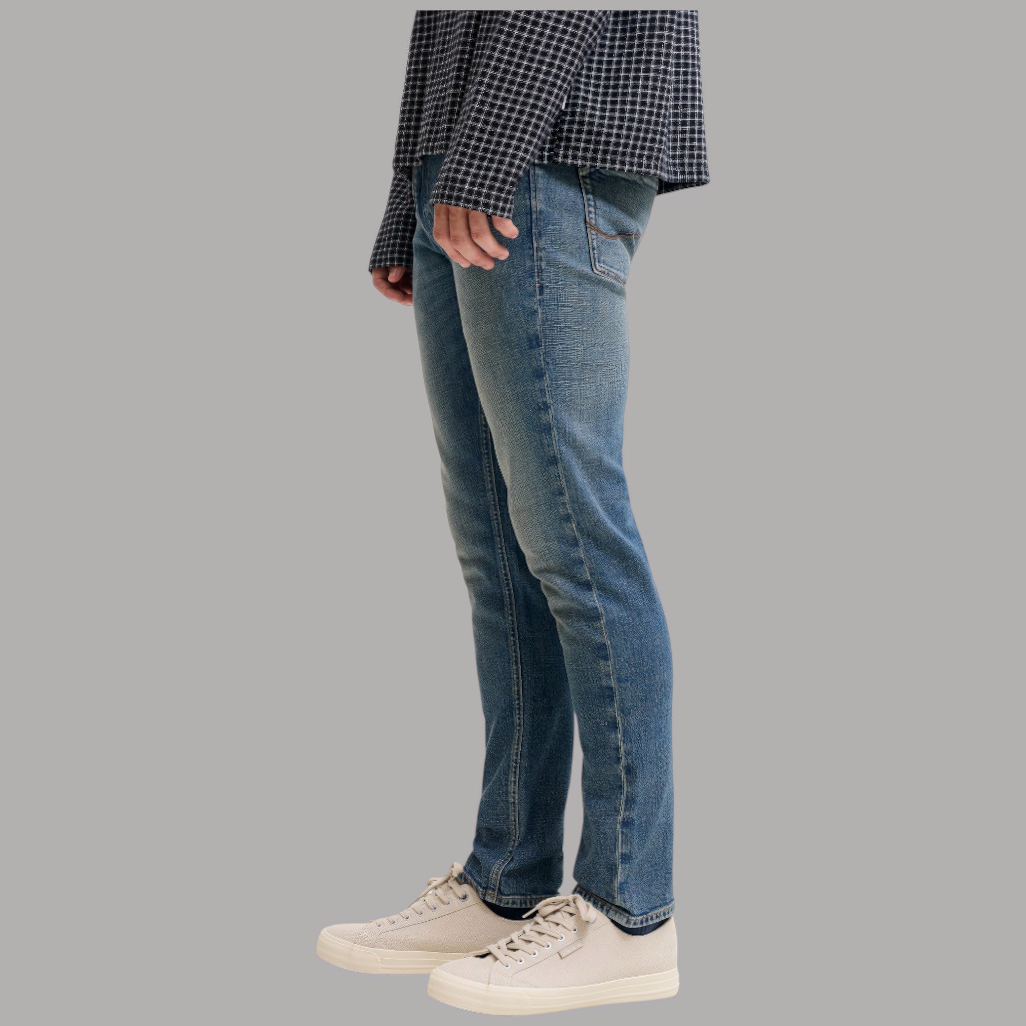 Jeans slim fit uomo Jack & Jones Glenn SBD 159 SN blu denim texture dettagli cuciture e tasche anteriori