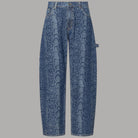 Jeans Liu Jo relaxed blu con stampa pitonata e gamba ampia, vista frontale