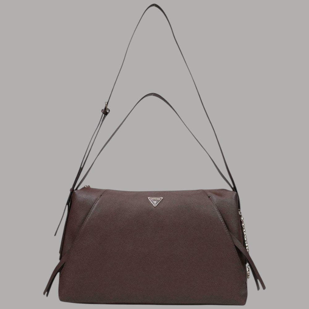 Borsa a spalla Guess Devon grande nera con stampa 4G e logo frontale
