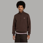 Felpa mezza zip marrone in cotone spazzolato, logo sul petto