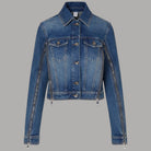 Giubbotto in jeans Liu Jo x Elodie blu con zip decorative e cuciture a contrasto