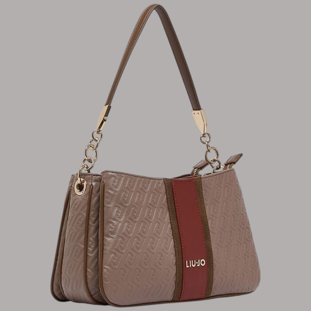 Borsa a mano Liu Jo piccola con logo embossed in ematite, dettagli colorati e tracolla