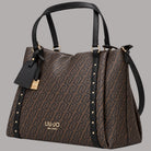 Liu Jo borsa shopping tote media logo monogram marrone e nera con dettagli in oro