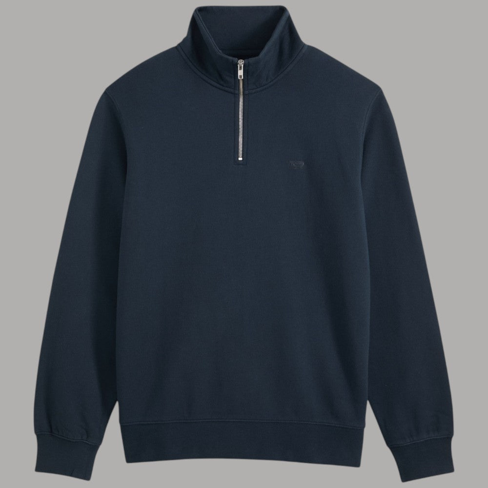 Felpa mezza zip Levi's Original Housemark blu navy, colletto alto con zip frontale, logo ricamato, tessuto felpato