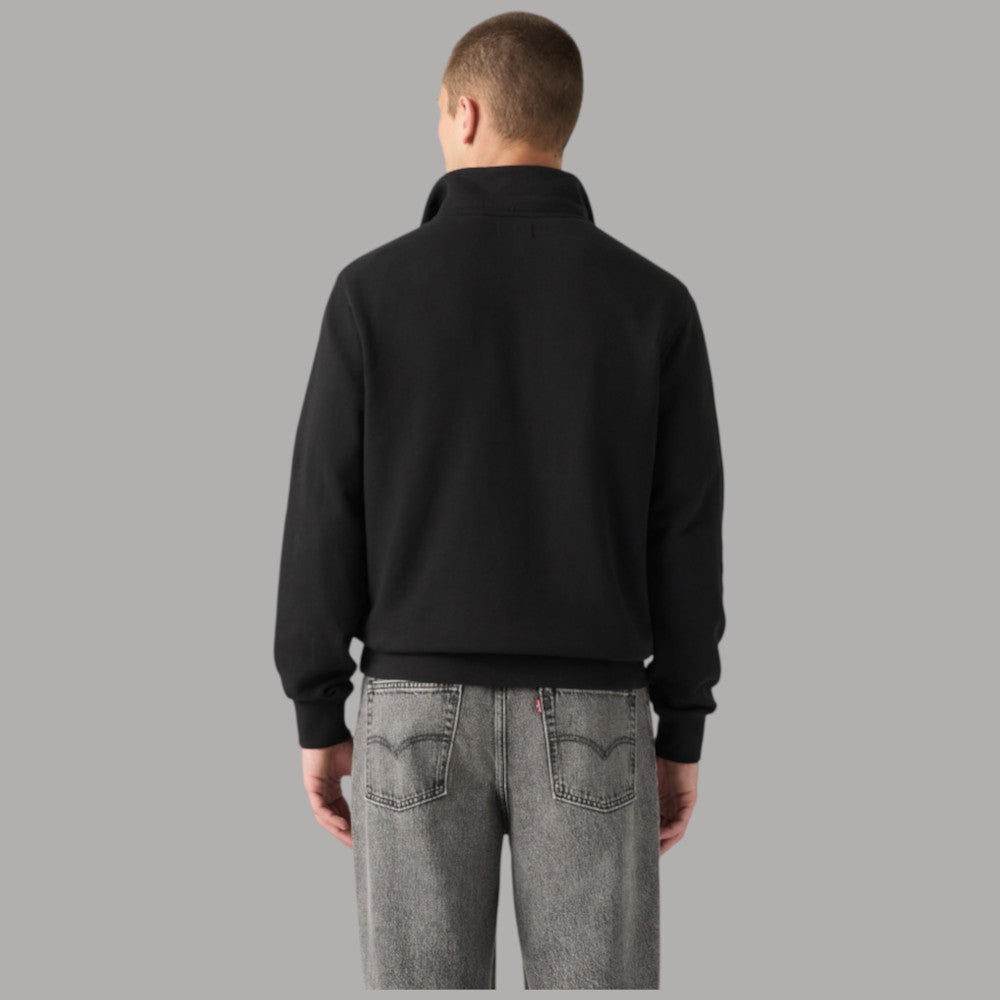 Felpa mezza zip Levi's Original Housemark nera con logo frontale, girocollo, zip e polsini elasticizzati, vista posteriore