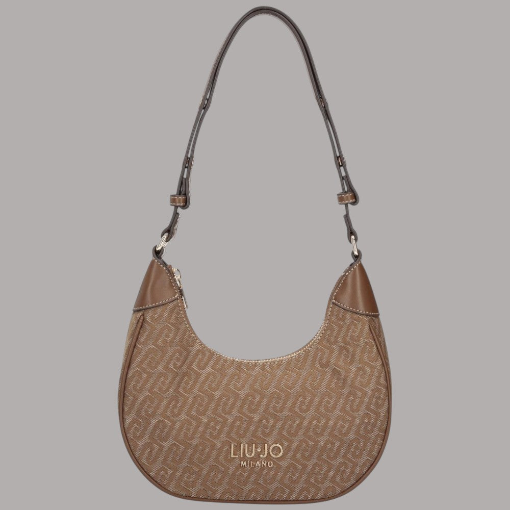 Borsa a tracolla Liu Jo Small naturale in jacquard monogramma, tracolla con catene