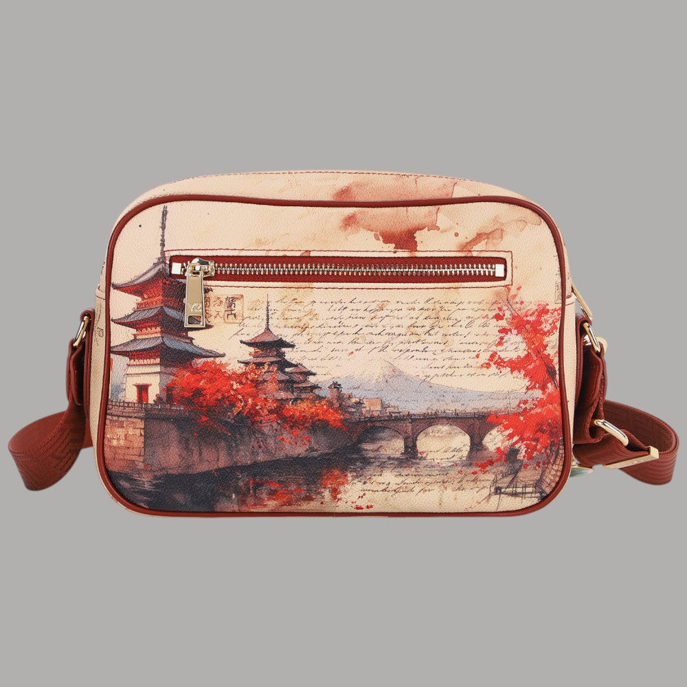 YNot Yes Bag grande con stampa città in tonalità rosso e beige