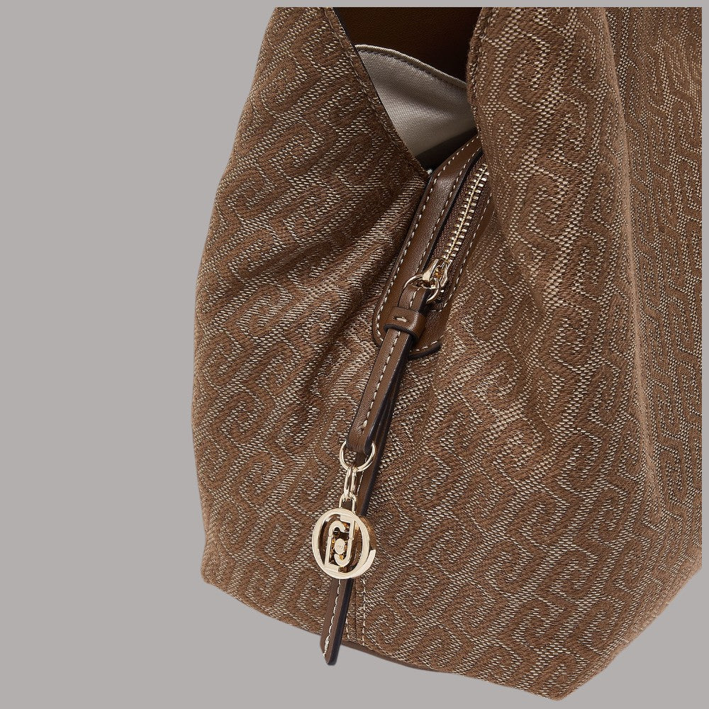 Borsa Liu Jo satchel in tessuto jacquard faiza colore marrone con dettagli metallici