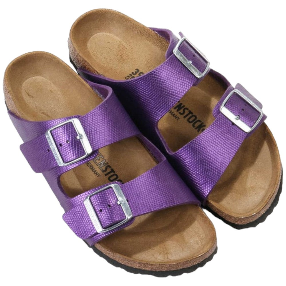 Birkenstock ciabatta Arizona hiny lizard acai, Birko Flor Embossed 1027765 - Prodotti di Classe