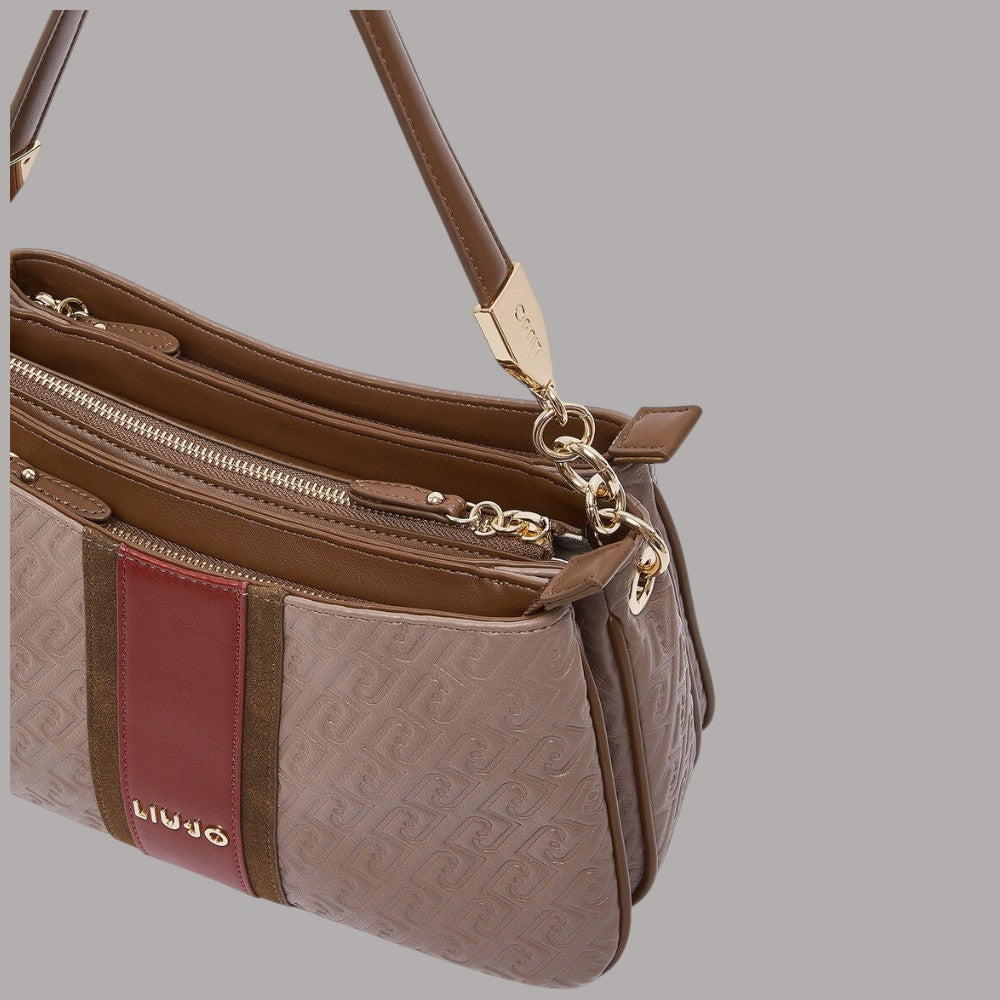 Borsa a mano piccola Liu Jo in pelle marrone con logo embossed e dettagli dorati
