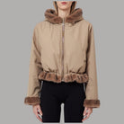 Giubbotto Liu Jo reversibile beige, con cappuccio bordato in teddy e coulisse in vita