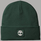 Berretto verde Timberland a maglia con risvolto e patch con logo