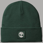 Berretto verde Timberland a maglia con risvolto e patch con logo