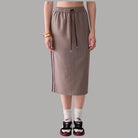 Gonna midi Liu Jo con tape laterale marrone con dettagli bianchi e bordeaux