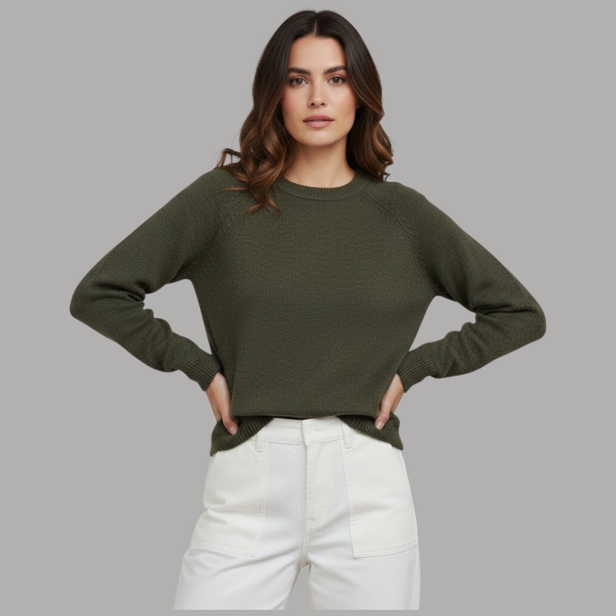 Pullover paricollo donna Vero Moda Doffy verde con texture a punto biscotto
