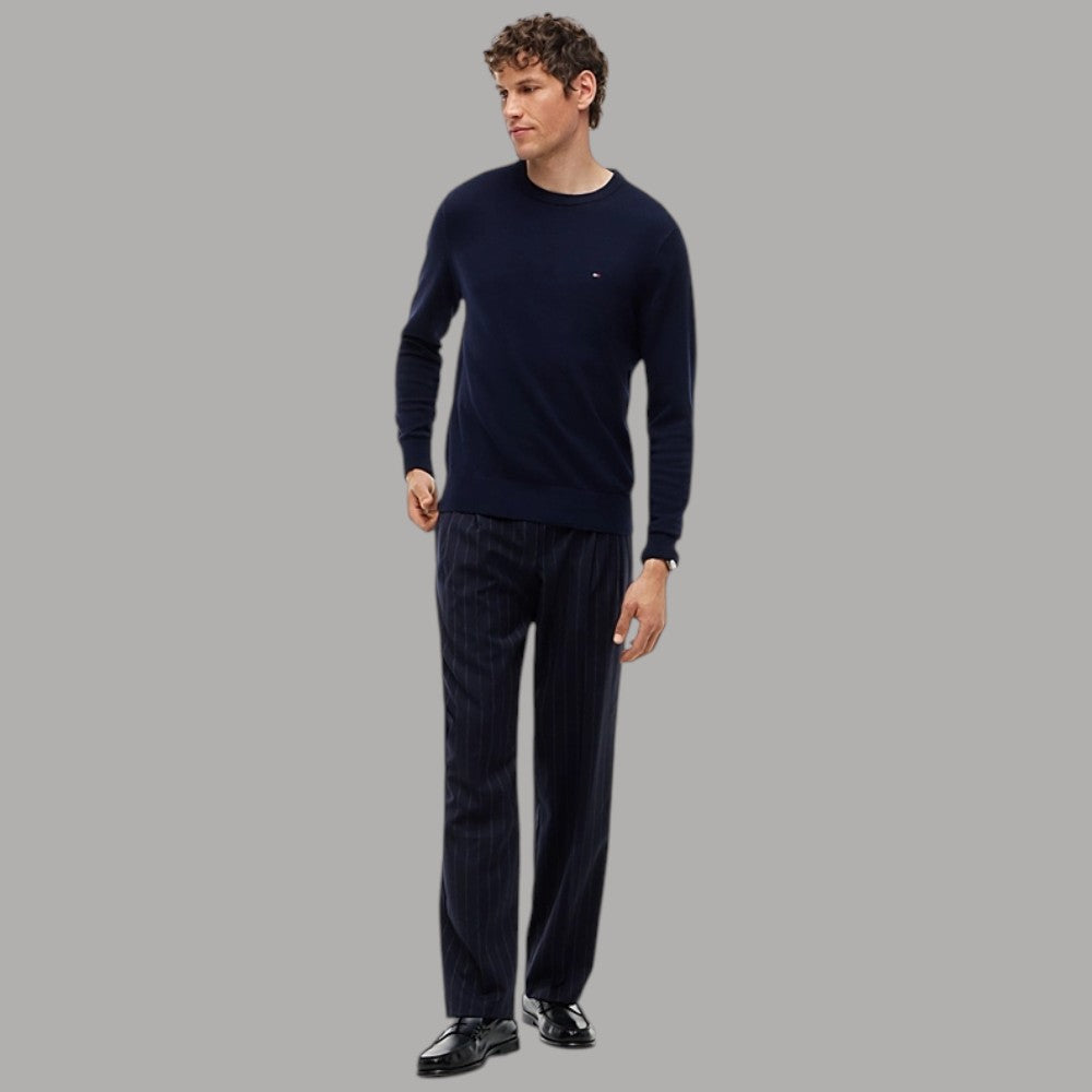 Pullover blu Tommy Hilfiger in pima cashmere con bandierina ricamata