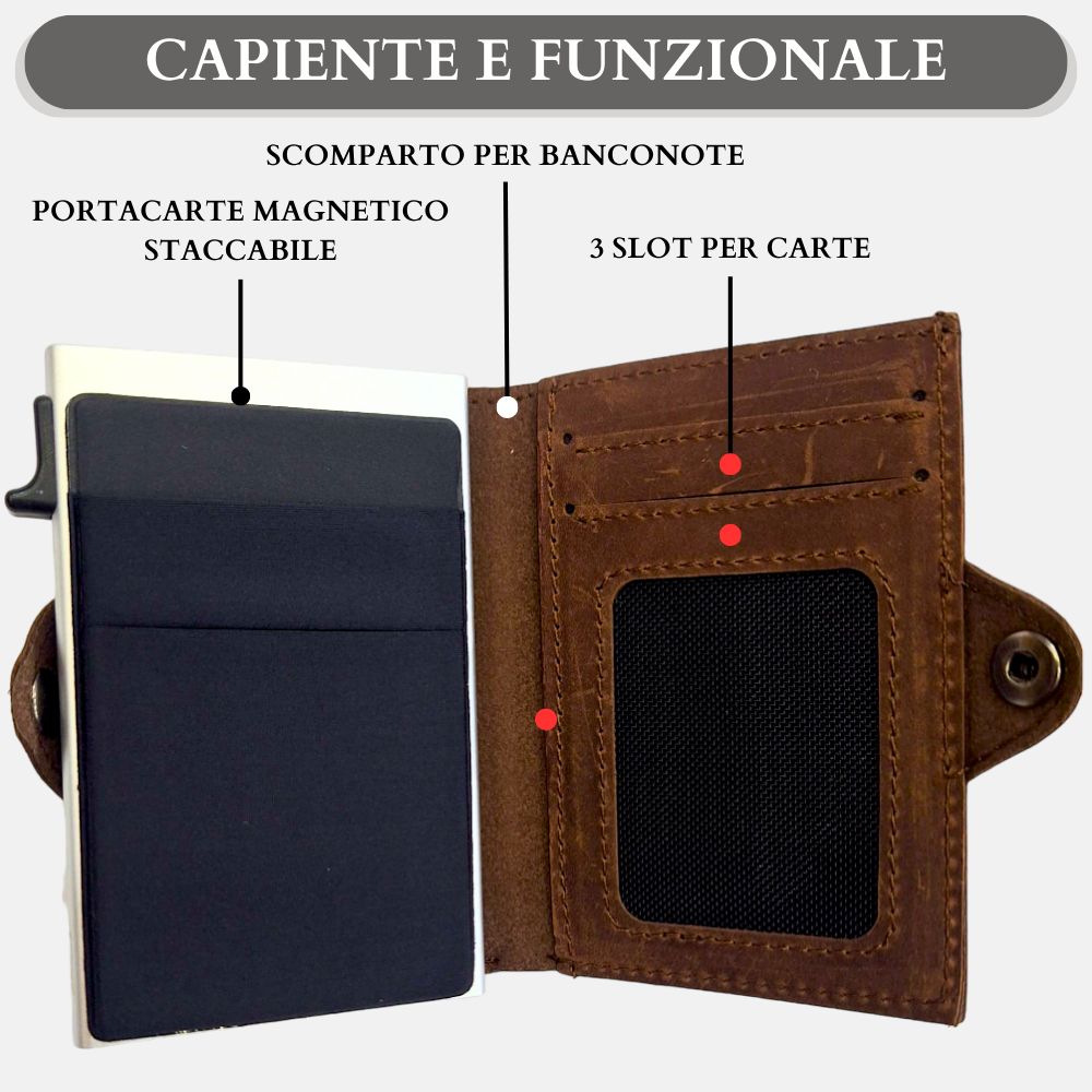 Sei G portacarte safe magnetic silver con custodia in pelle marrone Portafogli SEI G