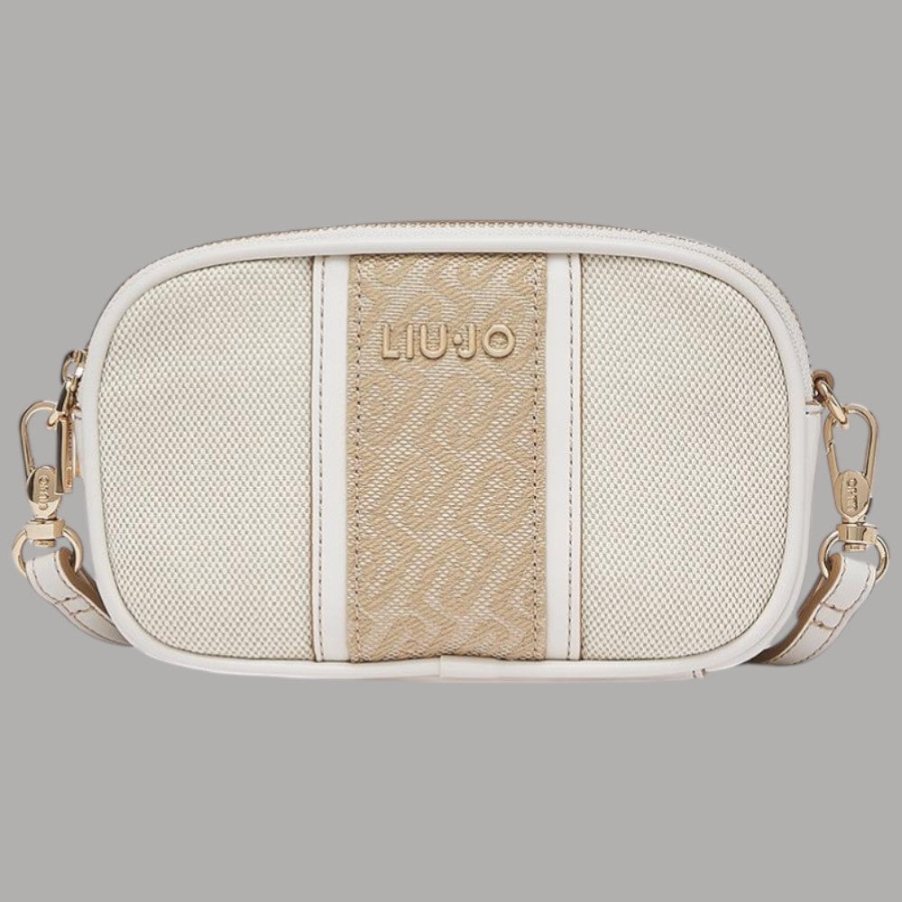 Liu Jo borsa a tracolla piccola AA6100T388A bianca con texture in tessuto e dettagli in pelle beige
