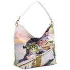 Borsa hobo a mezzaluna con manici bianchi e stampa Romantic Coast multicolore