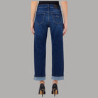 Jeans Liu Jo blu visti da dietro, con tasche posteriori e maxi risvolto