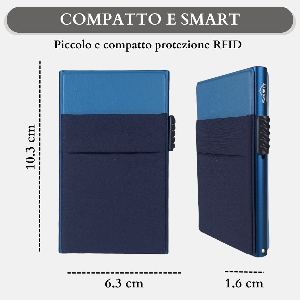 Sei G portacarte in alluminio blu con tasca elastica Portafogli SEI G