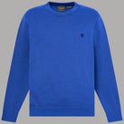 Maglione Timberland bluette a girocollo, con polsini a costine e logo sul petto