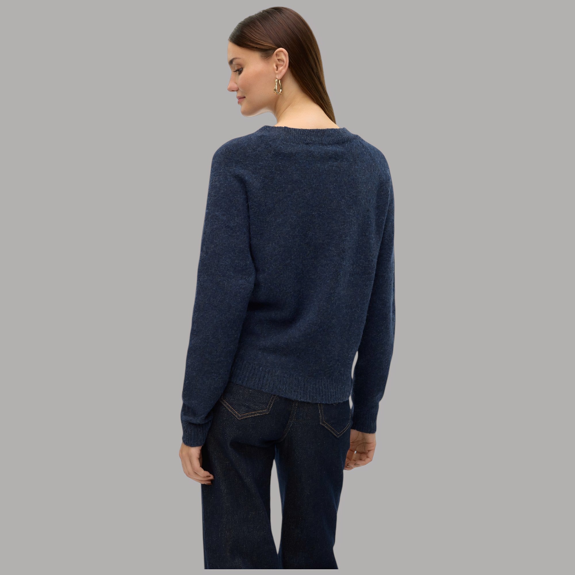 Vero Moda pullover paricollo donna blu scuro in lana con texture morbida vista laterale